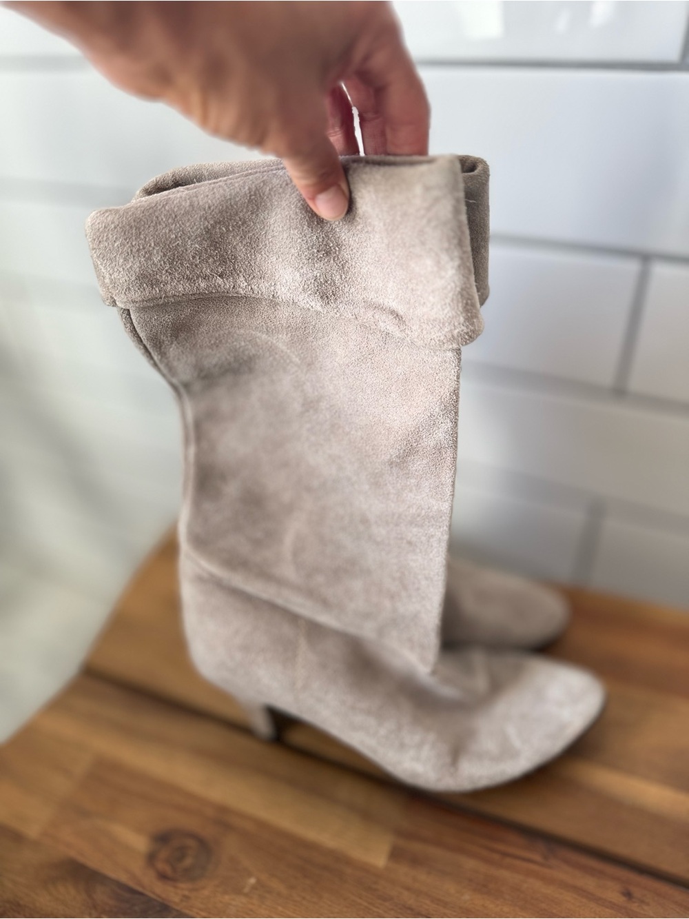 Vintage Bellissima Slouch Suede Boots, Kitten Heel, Made in Italy, Size 7.5.